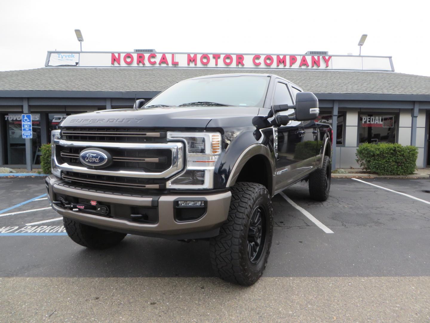 2021 BLUE /BROWN Ford F-250 SD King Ranch Pickup 4D 6 3/4 ft (1FT8W2BT5ME) with an V8, Turbo Diesel, 6.7 Liter engine, Automatic, 10-Spd transmission, located at 2630 Grass Valley Highway, Auburn, CA, 95603, (530) 508-5100, 38.937893, -121.095482 - Beautiful King Ranch sitting on a Carli Pintop suspension system, 37" Nitto Recon Grappler tires, XD wheels, Retrax bedcover, window tint, and a Factory Warn Winch. - Photo#0